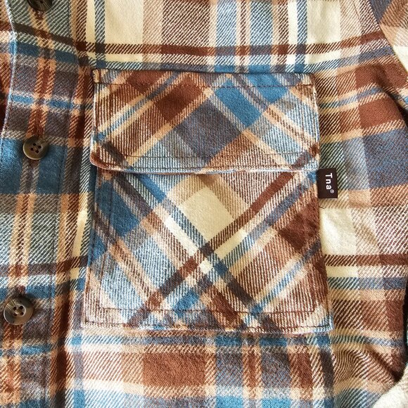 Aritzia TNA Oversized Cotton Plaid Shirt - 2021 - Jorie WHS (Brown/Blue/White) - Picture 9 of 15